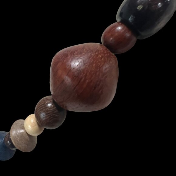 Retro Multicolor Beaded Necklace Natural Wood & Resin Artisan Boho Chic Festival - Picture 6 of 6
